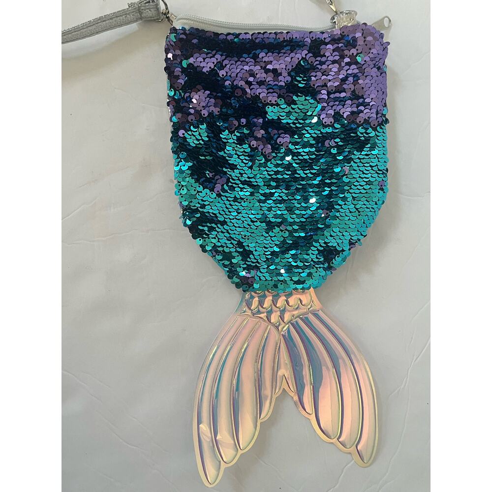 Mermaid Tail Teal Purple Sequence w Pink Iridescent Tail Strap and Back
